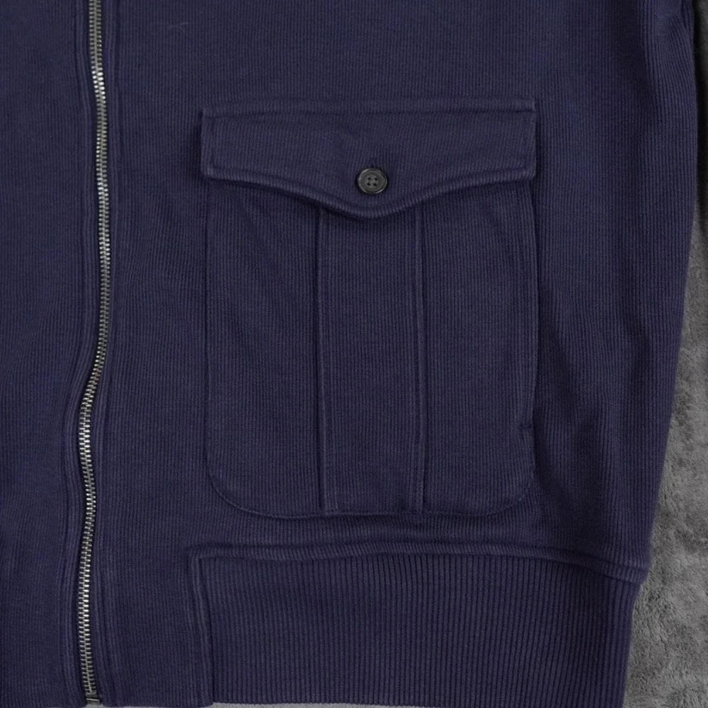 Banana Republic Sweater Jacket Mens XL Navy Blue Ribbed Full Zip Utility Pockets